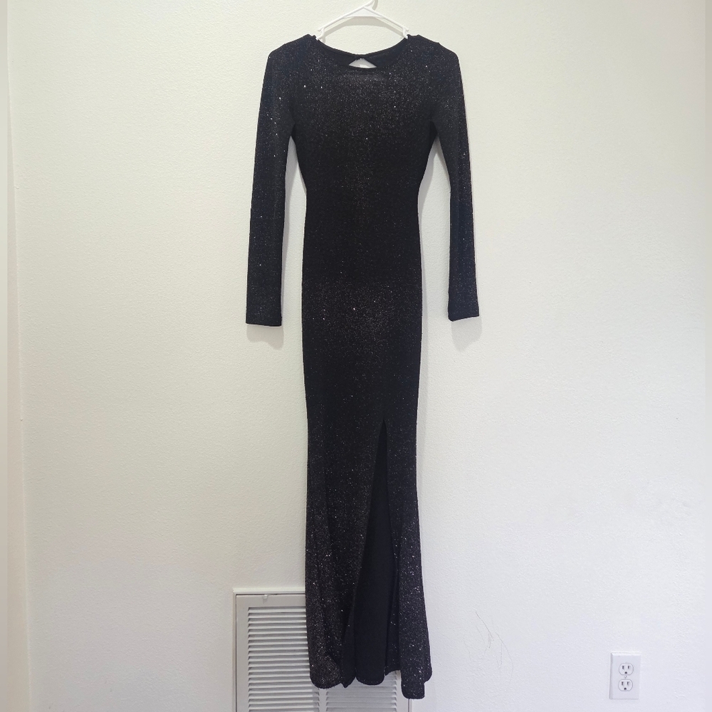 Windsor Black Glitter Long Sleeve Open Back Dress Size Small